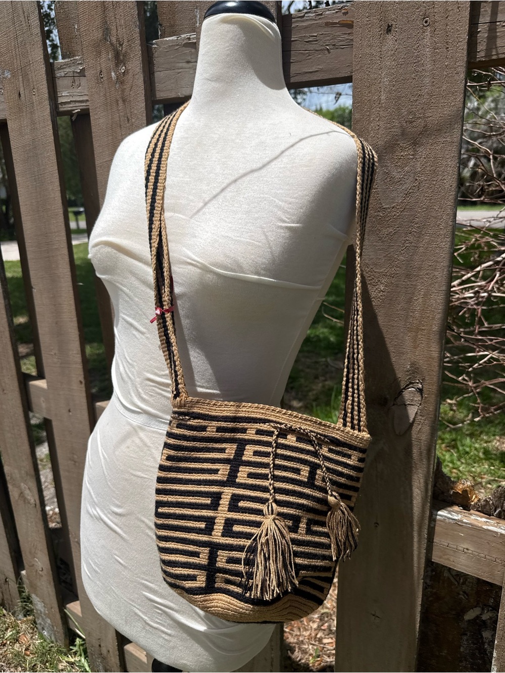 Handwoven Wayu Black and Tan Crossbody Tote Bag